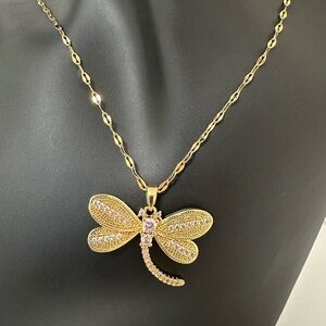 Dragonfly Pendant Gold Necklace